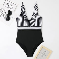 New V-neck wide strap sexy one-piece swimsuit