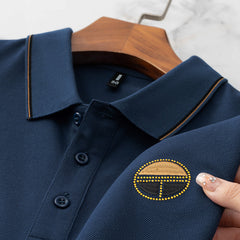 Men's Casual Solid Color Versatile Lapel Embroidered Polo Shirt