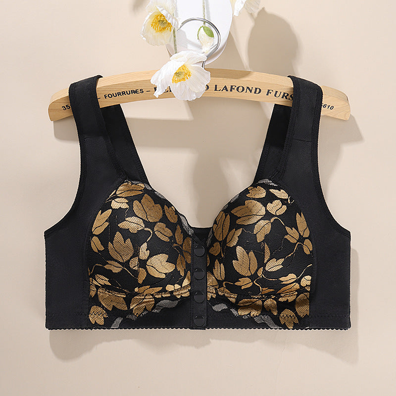 No-rim vest style gold-edged lace front buckle bra