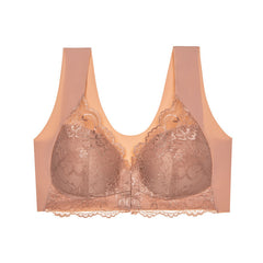 Large Size Front Button Push Up Lace Wireless Bra