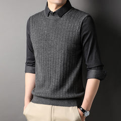 Men's Lapel Warm Business Casual Fake Two-Piece Sweater