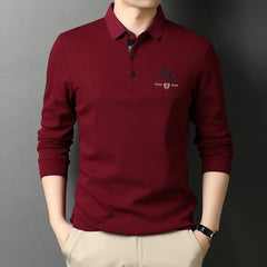 Men's Pure Cotton Business Fashion Embroidered Lapel Polo Shirt