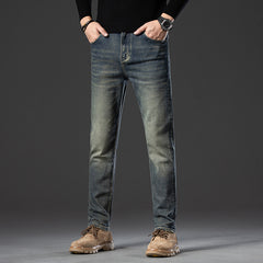Embroidered slim-fit stretch vintage jeans
