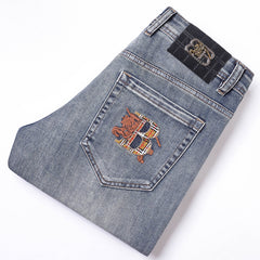 New high-end stretch vintage blue embroidered jeans