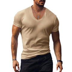 Men's V-neck Solid Color Slim Fit Bottoming Shirt