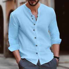 New Men's Retro Cotton and Linen Casual Loose Long Sleeve Shirt
