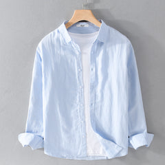 Men's New Cotton and Linen Casual All-match Long-sleeved Shirt
