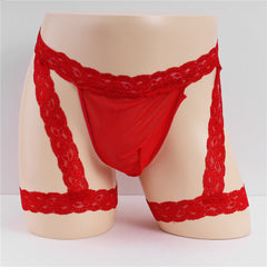 Men's Lace Sexy Suspenders Transparent Thong