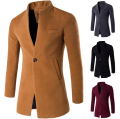 Men's Solid Color Slim Woolen Coat