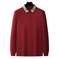 Men's New Business Plaid Collar Long-sleeved Fashionable Daily Casual Polo Shirt