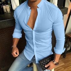 Men's Stand Collar Casual Long Sleeve Shirt