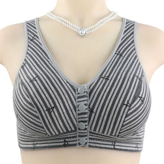 New style front button striped wire-free plus size bra