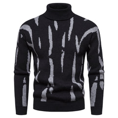 New Men's Turtleneck Striped Printed Knit Sweater