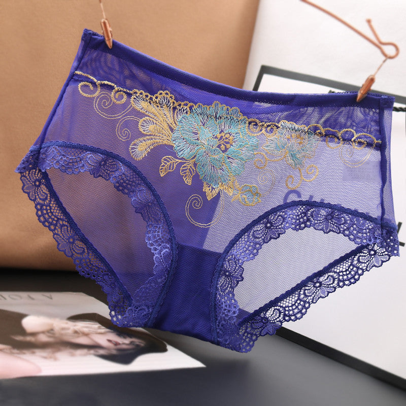 New Embroidered Sexy Lace Transparent Mesh Briefs