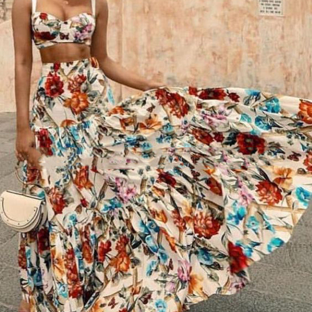 Sexy Temperament Suspender Print Dress