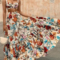 Sexy Temperament Suspender Print Dress