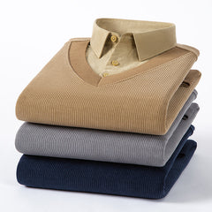 Men's New Fake Two-piece Business Casual Velvet Thickened Knitted Shirt