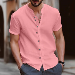 Men's Retro Button Cotton Linen Casual Short Sleeve Shirt