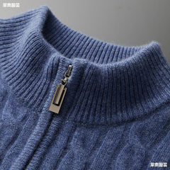 Men's Half Turtleneck 100% Wool Jacquard Sweater