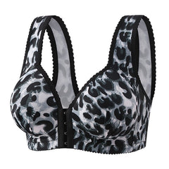 Leopard print plus size thin wire-free front button bra
