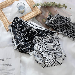 Ice Silk Letter Print Ruffled Seamless Briefs