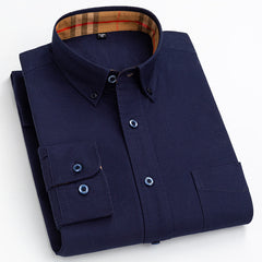 Men's Pure Cotton Oxford Vertical Plaid Striped Business Casual Long-sleeved Shirt