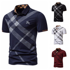 Men's Casual Business Striped Printed Short-sleeved Polo Shirt