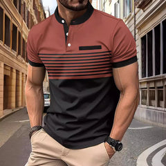 2024 Men's Striped Stand Collar Short Sleeve POLO Shirt