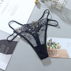 Sexy Lace Embroidered Mesh Low Waist Thong
