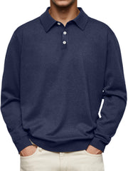 Men's Long Sleeve V-neck Button-down Casual Polo Shirt