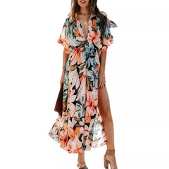 New sexy high waist fashion print slit dress