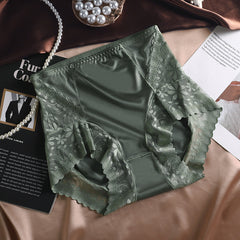 High Waist Breathable Satin Lace Briefs