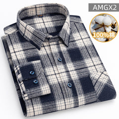 Men's 100% Cotton Fashion Casual Thickened Plaid Shirt