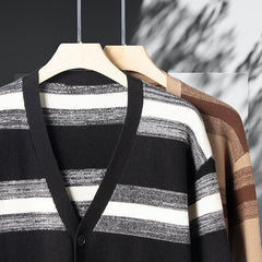 Men's Casual Retro Jacquard Striped V-neck Cardigan