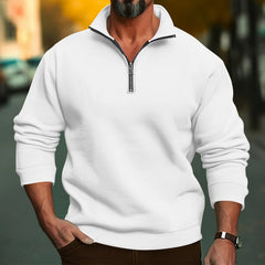 Men's Casual Solid Color Zipper Stand Collar Top