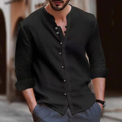 New Men's Retro Cotton and Linen Casual Loose Long Sleeve Shirt