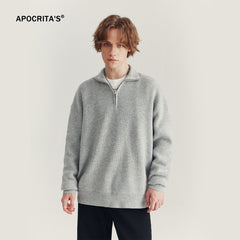 Loose fit half-zip lapel polo sweater