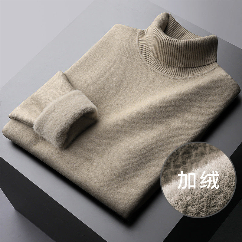 Men's Fleece Warm High Collar Knitted Sweater