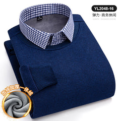 Round Neck Fake Two Piece Warm Knitted Shirt