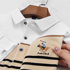 Men's Pure Cotton Striped Lapel Versatile Long-sleeved POLO Shirt