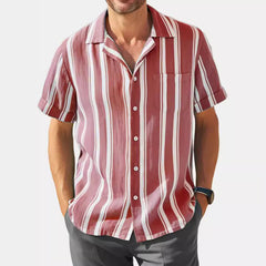 2024 Men's Casual Fashion Striped Contrast Color Short Sleeve Shirt