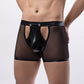 Men's Breathable Low Rise Hollow Patent Leather Mesh Boxer Briefs