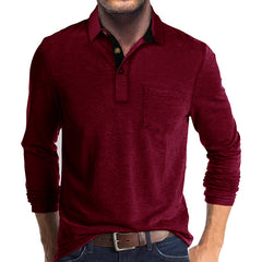 Long-sleeved solid color lapel casual polos