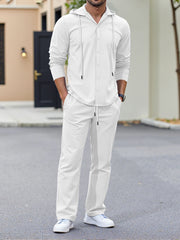 Men's Loose-Fit Linen Long-Sleeve Hoodie and Pants Set