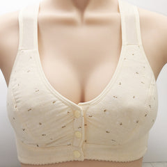 Cotton front button no wire floral bra