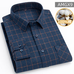 Men's 100% Cotton Fashion Casual Thickened Plaid Shirt
