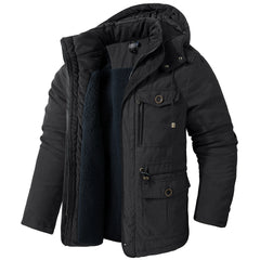 Men's Thick Multi-Pocket Lambswool Hooded Cotton Jacket