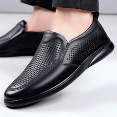 Men's Hollow Soft Sole Lightweight Breathable Leather Shoes