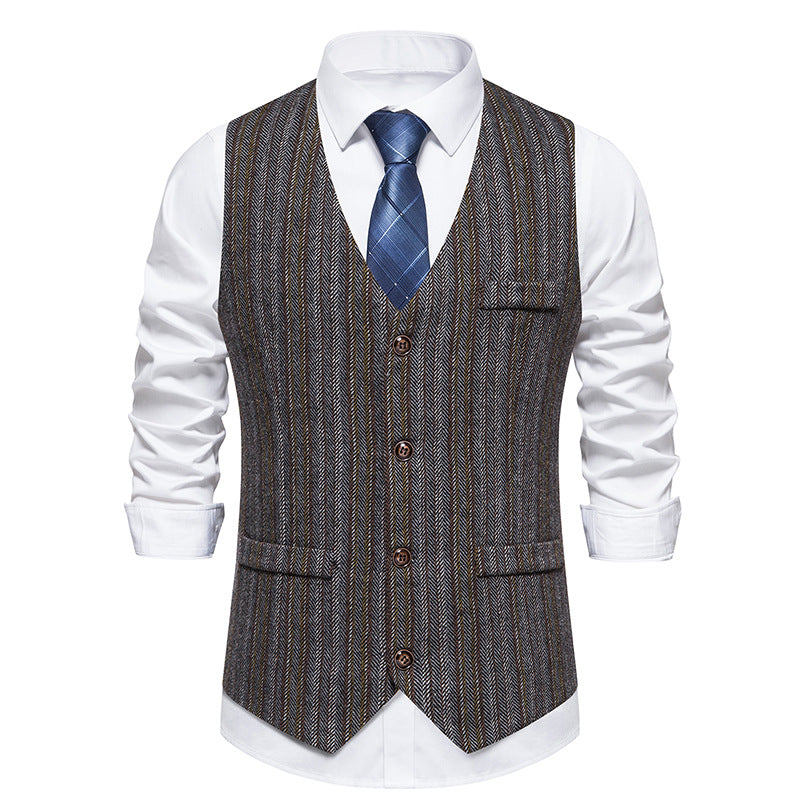 New Men's Striped Retro Business Casual Professional Vest