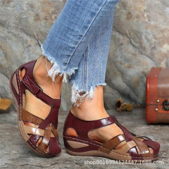 Retro round toe wedge buckle women's sandals